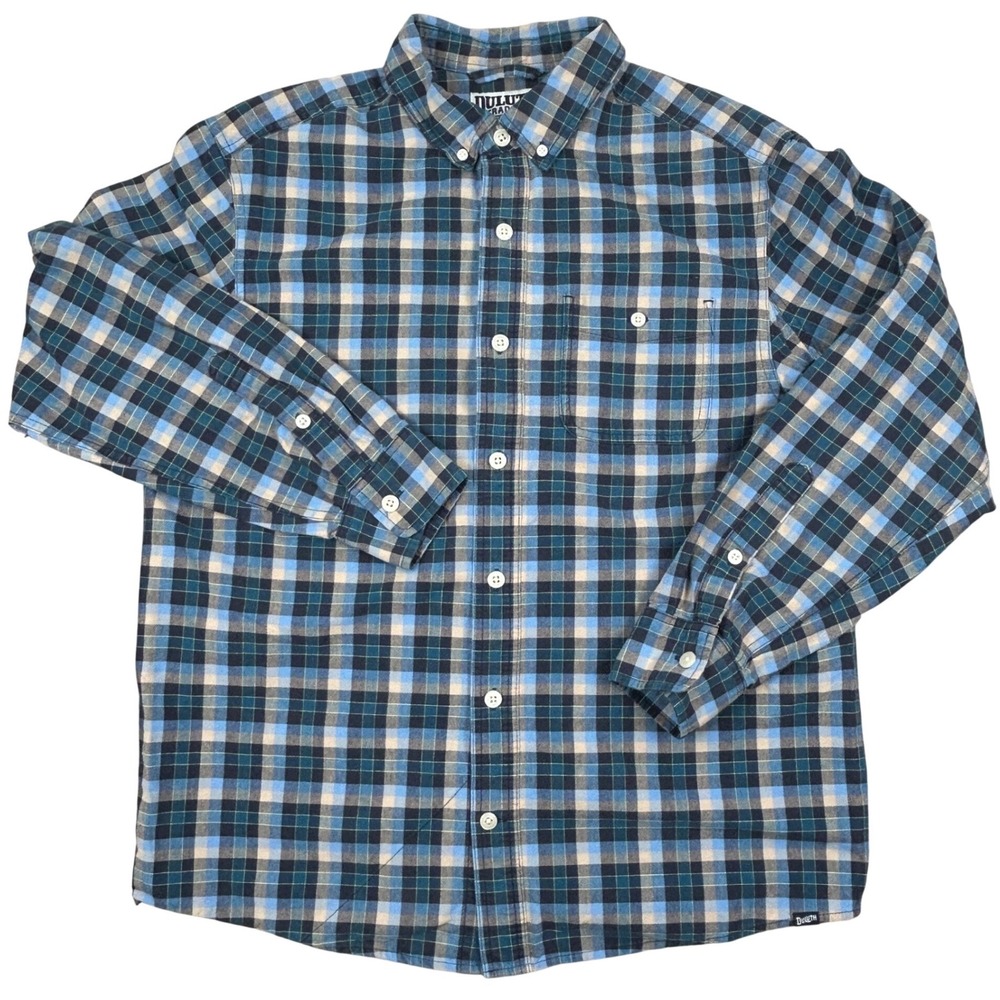 Duluth Trading Co Plaid Shirt Mens Medium Blue Untucked Length High Quality